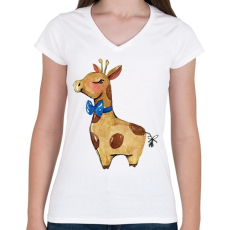 PRINTFASHION Cute Giraffe boy - Női V-nyakú póló - Fehér