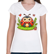 PRINTFASHION Cute Ladybug - Női V-nyakú póló - Fehér