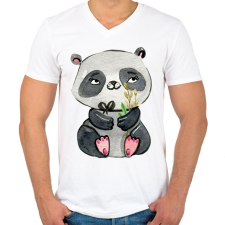 PRINTFASHION Cute Panda boy - Férfi V-nyakú póló - Fehér férfi póló