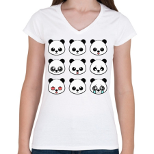 PRINTFASHION cute-panda-emoji - Női V-nyakú póló - Fehér női póló