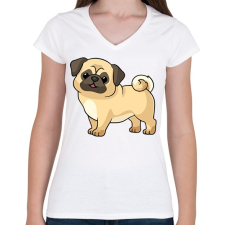 PRINTFASHION Cute Pug - Női V-nyakú póló - Fehér női póló