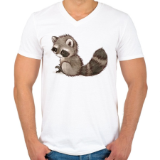 PRINTFASHION Cute Raccoon - Férfi V-nyakú póló - Fehér férfi póló
