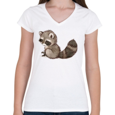 PRINTFASHION Cute Raccoon - Női V-nyakú póló - Fehér női póló