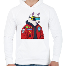 PRINTFASHION CYBER DOG  - Férfi kapucnis pulóver - Fehér