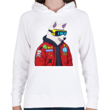 PRINTFASHION CYBER DOG - Női kapucnis pulóver - Fehér női pulóver, kardigán