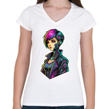 PRINTFASHION Cyber Lány - Női V-nyakú póló - Fehér női póló