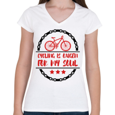 PRINTFASHION Cycling is oxigen for my soul - Női V-nyakú póló - Fehér női póló