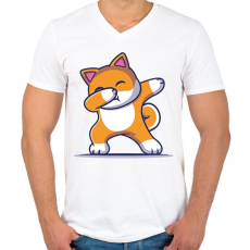 PRINTFASHION Dab dog  - Férfi V-nyakú póló - Fehér