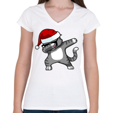 PRINTFASHION Dabbing cica - Női V-nyakú póló - Fehér női póló