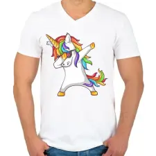 PRINTFASHION Dabbing unikornis - Férfi V-nyakú póló - Fehér férfi póló