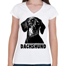 PRINTFASHION Dachshund - Női V-nyakú póló - Fehér női póló