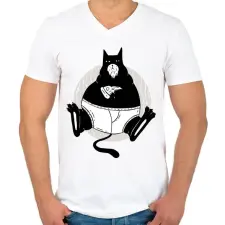 PRINTFASHION Dagi macska - Férfi V-nyakú póló - Fehér férfi póló
