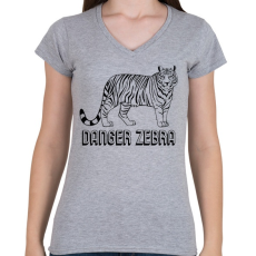 PRINTFASHION Danger zebra - Női V-nyakú póló - Sport szürke