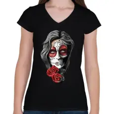 PRINTFASHION Dead roses - Női V-nyakú póló - Fekete