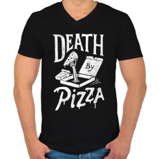 PRINTFASHION Death by pizza - Férfi V-nyakú póló - Fekete