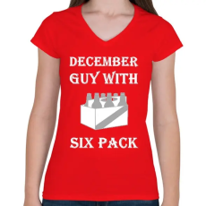 PRINTFASHION Decemberben született kockás hasú 2 - Női V-nyakú póló - Piros