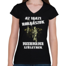 PRINTFASHION Decemberi horgász - Női V-nyakú póló - Fekete