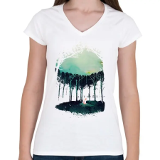 PRINTFASHION Deep in the forest - Női V-nyakú póló - Fehér női póló