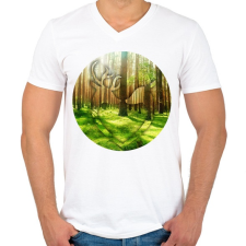 PRINTFASHION Deer couple - Férfi V-nyakú póló - Fehér férfi póló