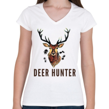 PRINTFASHION deer hunter - Női V-nyakú póló - Fehér női póló