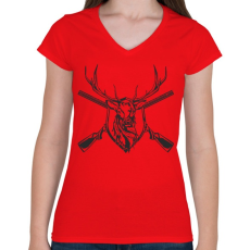 PRINTFASHION Deer prize - Női V-nyakú póló - Piros