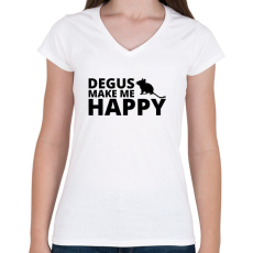 PRINTFASHION Degus make me happy - Női V-nyakú póló - Fehér
