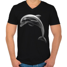 PRINTFASHION Delfin portré - Férfi V-nyakú póló - Fekete férfi póló
