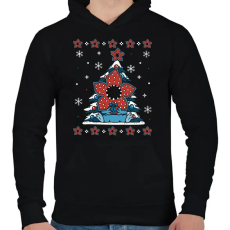 PRINTFASHION Demogorgon karácsonyi csúnya pulcsi - Férfi kapucnis pulóver - Fekete