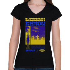 PRINTFASHION Demon - Női V-nyakú póló - Fekete női póló