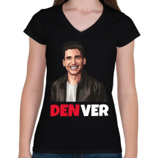 PRINTFASHION DENVER - Női V-nyakú póló - Fekete