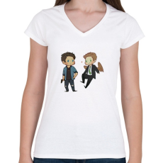 PRINTFASHION Destiel // Deancas - Női V-nyakú póló - Fehér