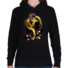 PRINTFASHION Deszkás majom - Női kapucnis pulóver - Fekete női pulóver, kardigán