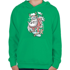 PRINTFASHION Deszkás Télapó - Gyerek kapucnis pulóver - Zöld gyerek pulóver, kardigán