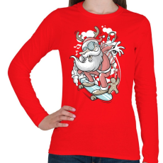 PRINTFASHION Deszkás Télapó - Női hosszú ujjú póló - Piros