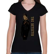 PRINTFASHION DETECTIV - Női V-nyakú póló - Fekete