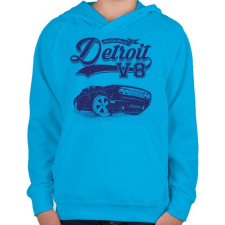 PRINTFASHION Detroit V8 - Gyerek kapucnis pulóver - Azúrkék gyerek pulóver, kardigán