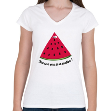 PRINTFASHION Dinnye vagy! - Női V-nyakú póló - Fehér