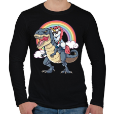 PRINTFASHION Dínó és szivárvány póni lovas - Férfi hosszú ujjú póló - Fekete férfi póló