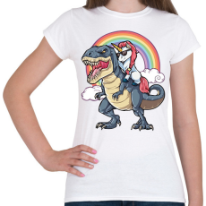 PRINTFASHION Dínó és szivárvány póni lovas - Női póló - Fehér