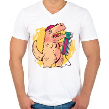 PRINTFASHION Dínó - Férfi V-nyakú póló - Fehér férfi póló