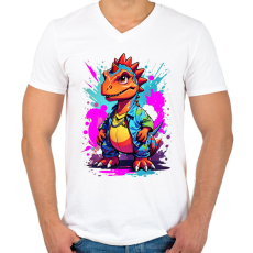 PRINTFASHION Dino - Férfi V-nyakú póló - Fehér