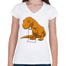 PRINTFASHION Dínó játék - Női V-nyakú póló - Fehér női póló