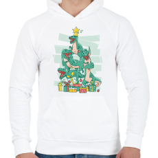 PRINTFASHION Dínó karácsonyfa - Férfi kapucnis pulóver - Fehér