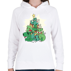 PRINTFASHION Dínó karácsonyfa - Női kapucnis pulóver - Fehér