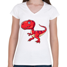 PRINTFASHION dino - Női V-nyakú póló - Fehér