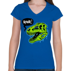 PRINTFASHION Dínó RAWR - Női V-nyakú póló - Királykék