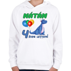 PRINTFASHION Dínó szülinap (egyedi névvel) - Gyerek kapucnis pulóver - Fehér
