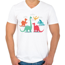 PRINTFASHION Dínók - Férfi V-nyakú póló - Fehér férfi póló