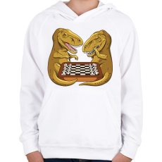 PRINTFASHION Dínók sakkoznak - Gyerek kapucnis pulóver - Fehér