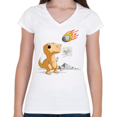 PRINTFASHION dinokopapir - Női V-nyakú póló - Fehér
